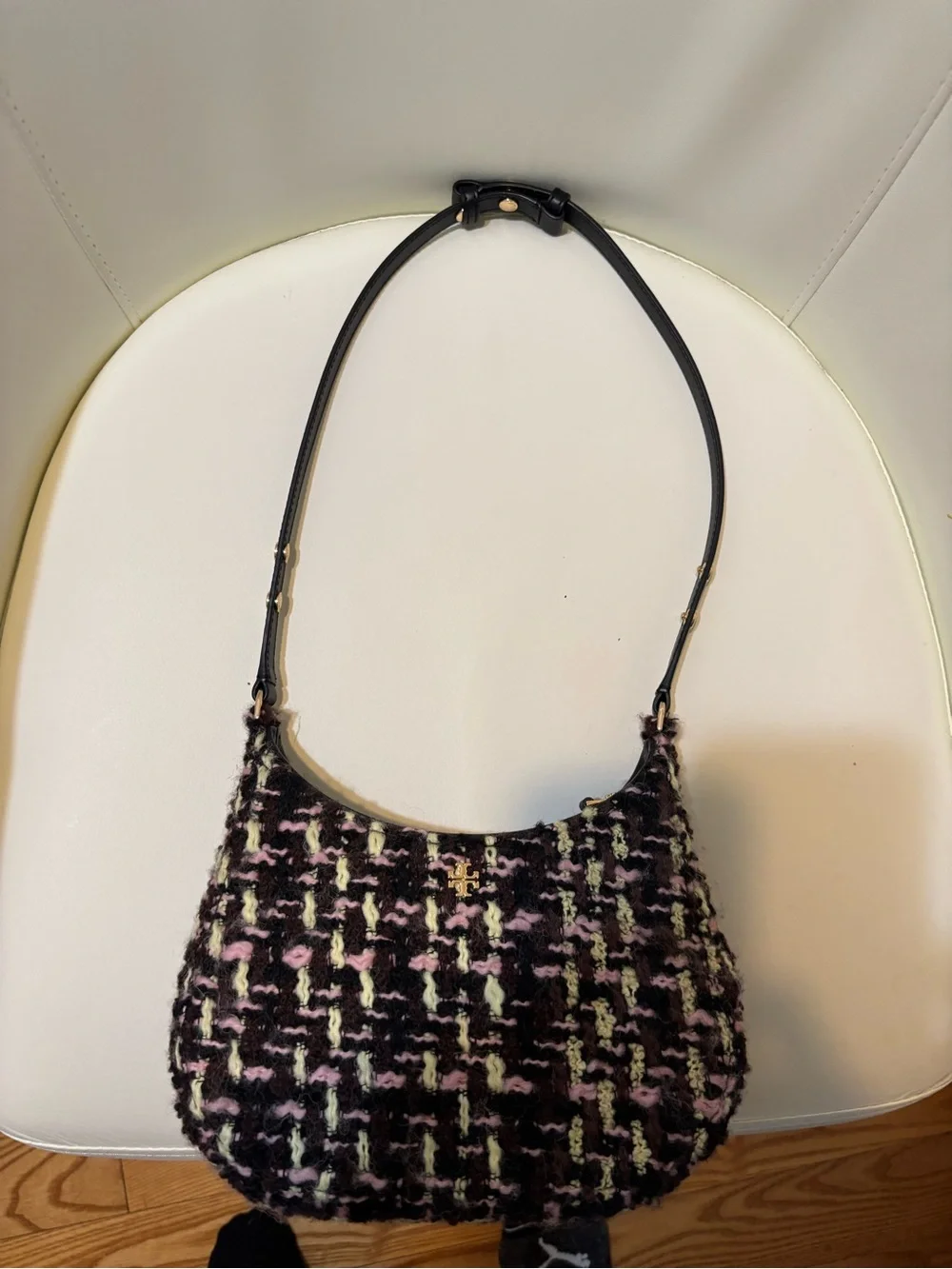 Tory Burch Multicolor Tweed Hobo Shoulder Bag with Black Strap